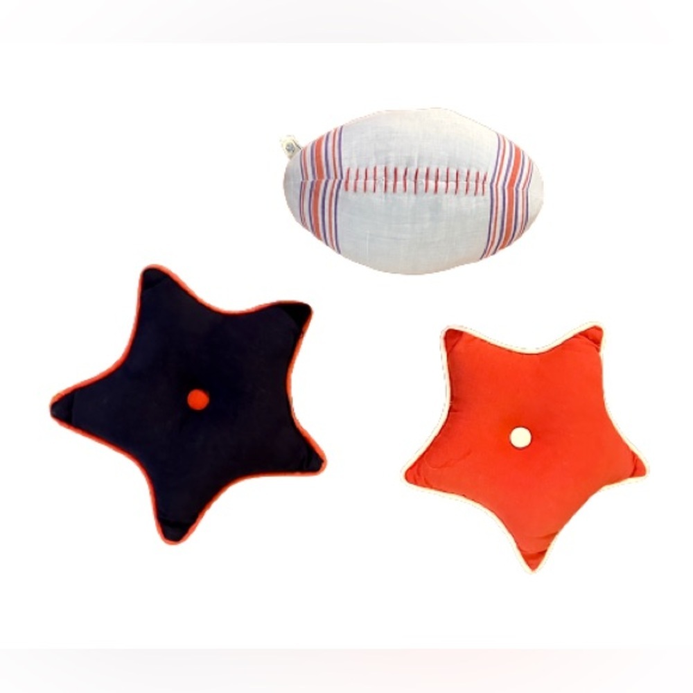 Set of 3 decorative pillows. football, red star, blue star